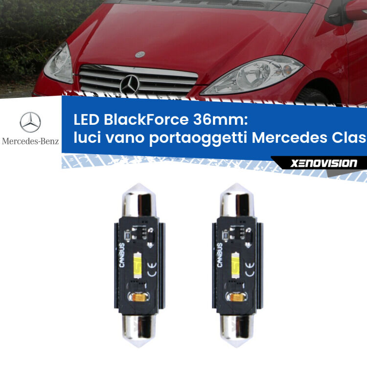 0 Luci Vano Portaoggetti LED per Mercedes Classe-A W169 2004 - 2012: C5W BlackForce 36mm (Coppia) <strong>Luci Vano Portaoggetti LED per Mercedes Classe-A</strong> W169 2004 - 2012. Coppia lampade <strong>C5W</strong> 36mm modello BlackForce canbus.