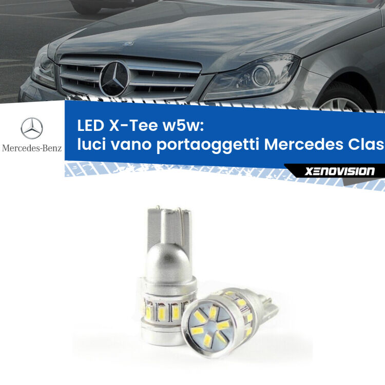 Luci Vano Portaoggetti LED per Mercedes Classe-C W204 2007 - 2014: W5W X-Tee <strong>LED luci vano portaoggetti per Mercedes Classe-C</strong> W204 2007 - 2014. Lampade <strong>W5W</strong> modello X-Tee Xenovision top di gamma.