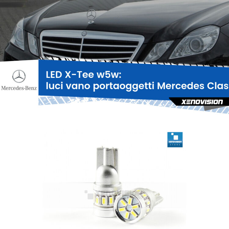 <strong>LED luci vano portaoggetti per Mercedes Classe-E</strong> W212 2009 - 2016. Lampade <strong>W5W</strong> modello X-Tee Xenovision top di gamma.