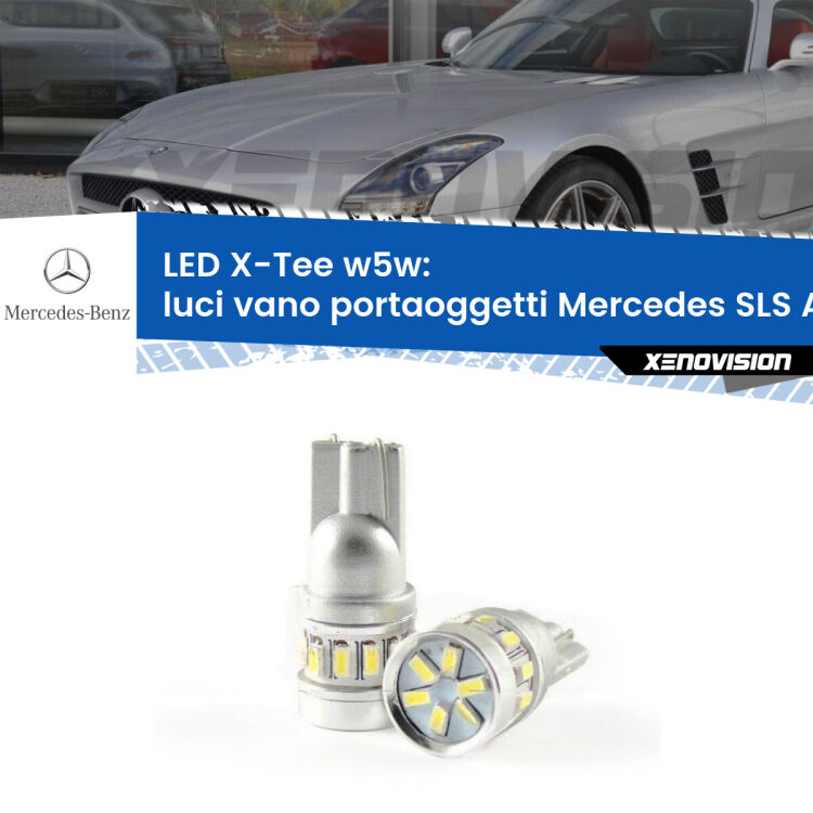 Luci Vano Portaoggetti LED per Mercedes SLS AMG C197 2010 in poi: W5W X-Tee <strong>LED luci vano portaoggetti per Mercedes SLS AMG</strong> C197 2010 in poi. Lampade <strong>W5W</strong> modello X-Tee Xenovision top di gamma.