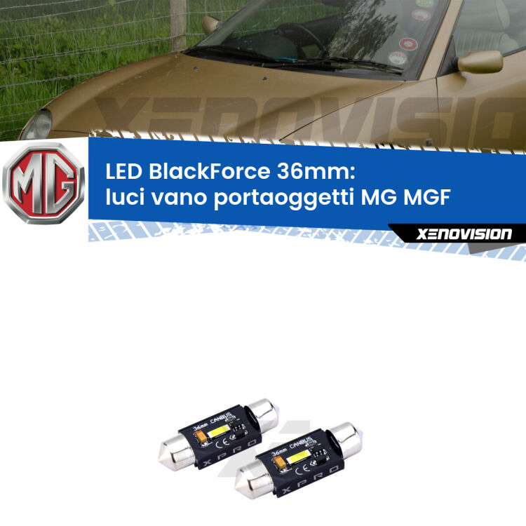 <strong>LED luci vano portaoggetti 36mm per MG MGF</strong>  1995 - 2002. Coppia lampadine <strong>C5W</strong>modello BlackForce Xenovision.