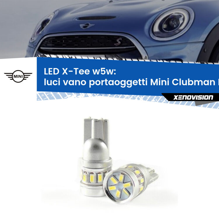 0 Luci Vano Portaoggetti LED per Mini Clubman F54 2014 - 2019: W5W X-Tee <strong>LED luci vano portaoggetti per Mini Clubman</strong> F54 2014 - 2019. Lampade <strong>W5W</strong> modello X-Tee Xenovision top di gamma.