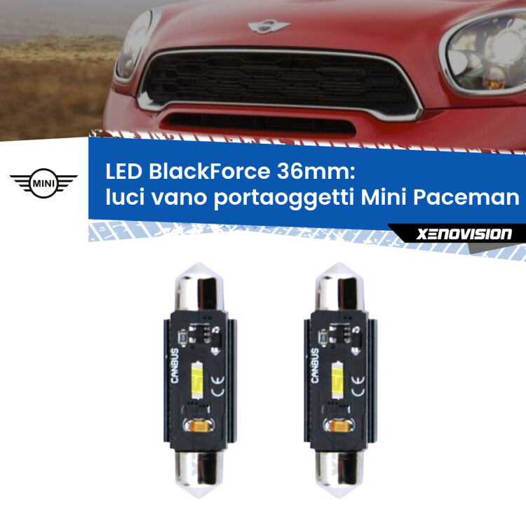 0 Luci Vano Portaoggetti LED per Mini Paceman R61 2012 - 2016: C5W BlackForce 36mm (Coppia) <strong>Luci Vano Portaoggetti LED per Mini Paceman</strong> R61 2012 - 2016. Coppia lampade <strong>C5W</strong> 36mm modello BlackForce canbus.