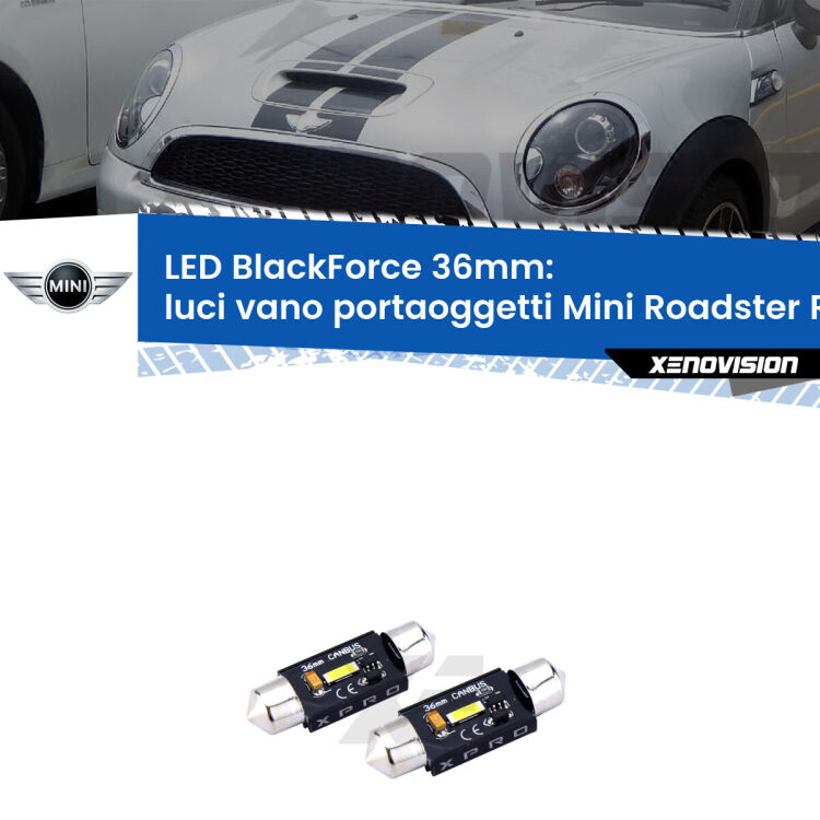 <strong>LED luci vano portaoggetti 36mm per Mini Roadster</strong> R59 2012 - 2015. Coppia lampadine <strong>C5W</strong>modello BlackForce Xenovision.