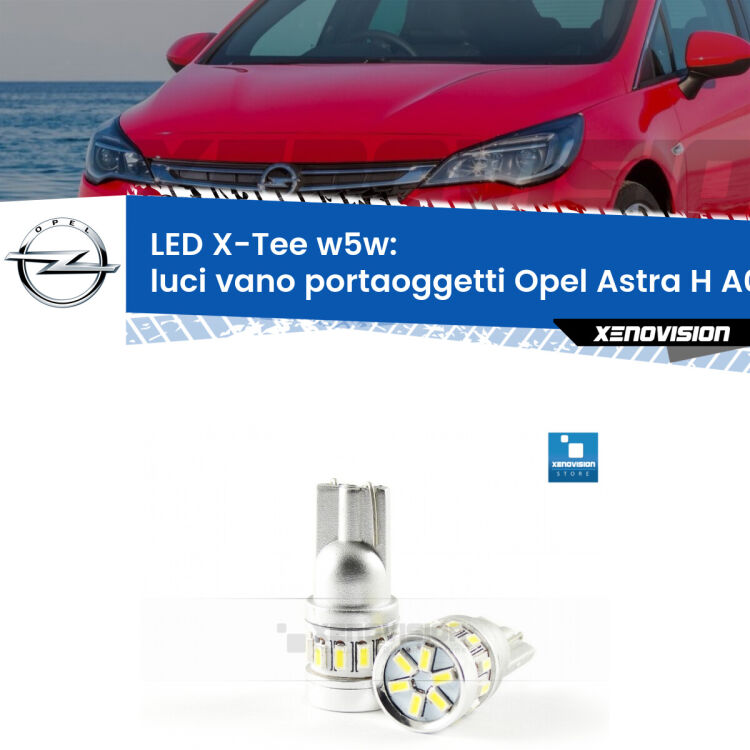 <strong>LED luci vano portaoggetti per Opel Astra H</strong> A04 2004 - 2014. Lampade <strong>W5W</strong> modello X-Tee Xenovision top di gamma.