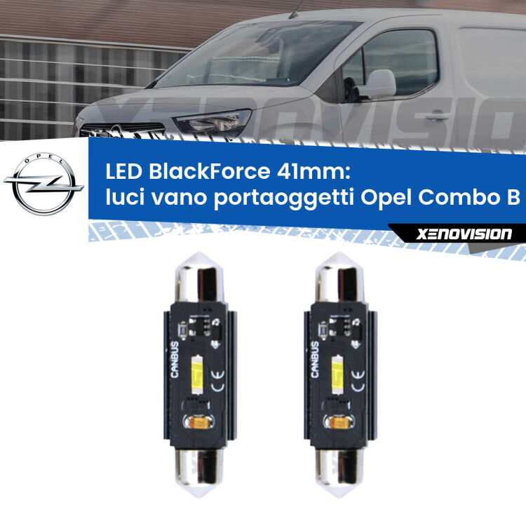 0 Luci Vano Portaoggetti LED per Opel Combo B  1994 - 2001: C5W BlackForce 41mm (Coppia) <strong>Luci Vano Portaoggetti LED per Opel Combo B</strong>  1994 - 2001. Coppia lampade <strong>C5W</strong> 41mm modello BlackForce canbus.