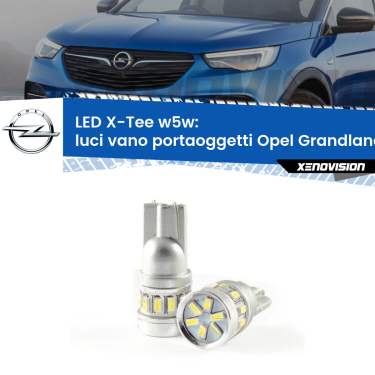 Luci Vano Portaoggetti LED per Opel Grandland  2017 in poi: W5W X-Tee <strong>LED luci vano portaoggetti per Opel Grandland</strong>  2017 in poi. Lampade <strong>W5W</strong> modello X-Tee Xenovision top di gamma.