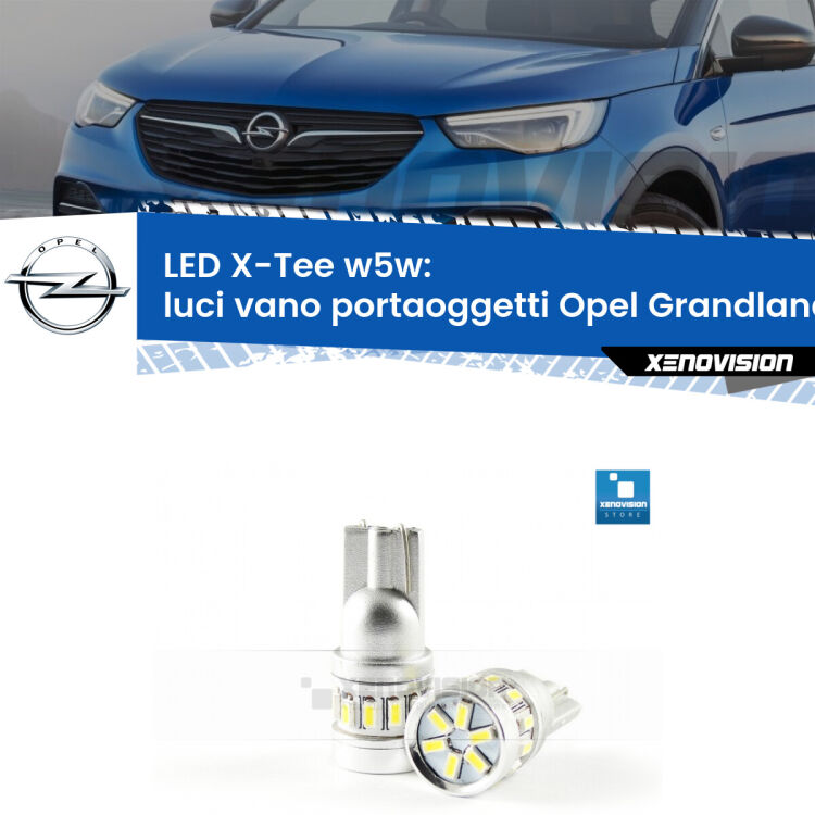 <strong>LED luci vano portaoggetti per Opel Grandland</strong>  2017 in poi. Lampade <strong>W5W</strong> modello X-Tee Xenovision top di gamma.