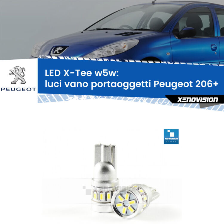 <strong>LED luci vano portaoggetti per Peugeot 206+</strong>  2009 - 2013. Lampade <strong>W5W</strong> modello X-Tee Xenovision top di gamma.