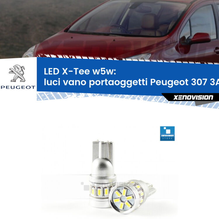 <strong>LED luci vano portaoggetti per Peugeot 307</strong> 3A/C 2000 - 2009. Lampade <strong>W5W</strong> modello X-Tee Xenovision top di gamma.