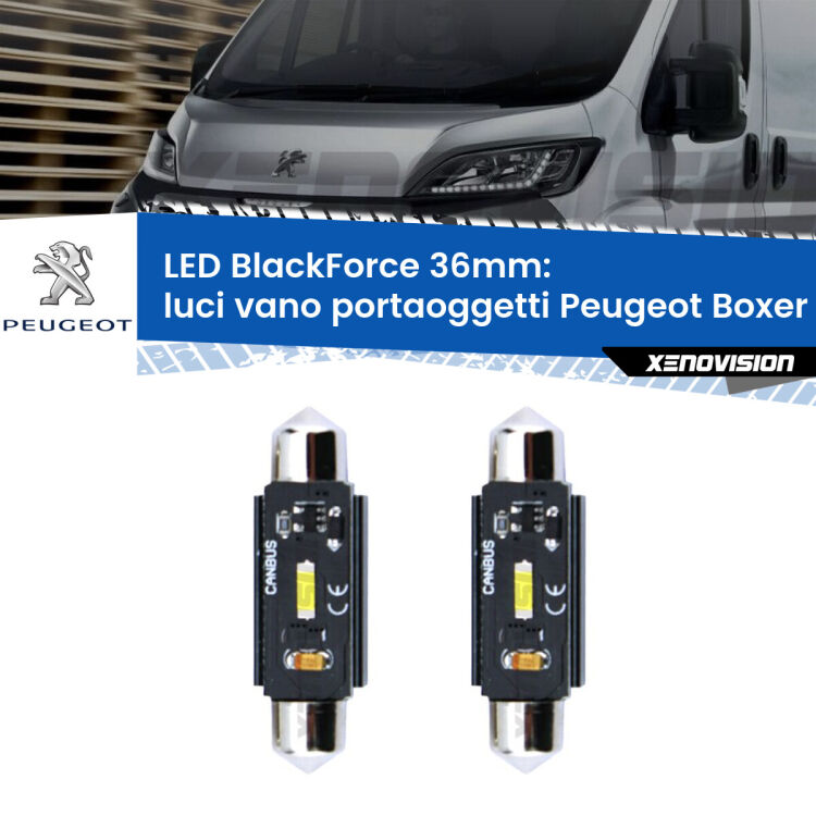 0 Luci Vano Portaoggetti LED per Peugeot Boxer Mk1 1994 - 2002: C5W BlackForce 36mm (Coppia) <strong>Luci Vano Portaoggetti LED per Peugeot Boxer</strong> Mk1 1994 - 2002. Coppia lampade <strong>C5W</strong> 36mm modello BlackForce canbus.