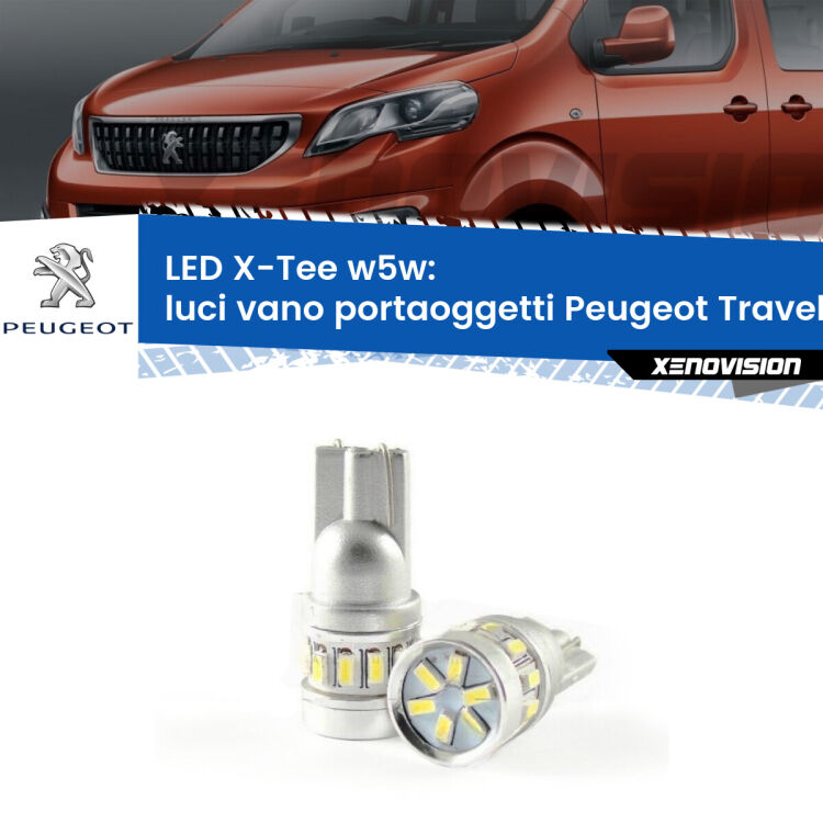 0 Luci Vano Portaoggetti LED per Peugeot Traveller  2016 in poi: W5W X-Tee <strong>LED luci vano portaoggetti per Peugeot Traveller</strong>  2016 in poi. Lampade <strong>W5W</strong> modello X-Tee Xenovision top di gamma.