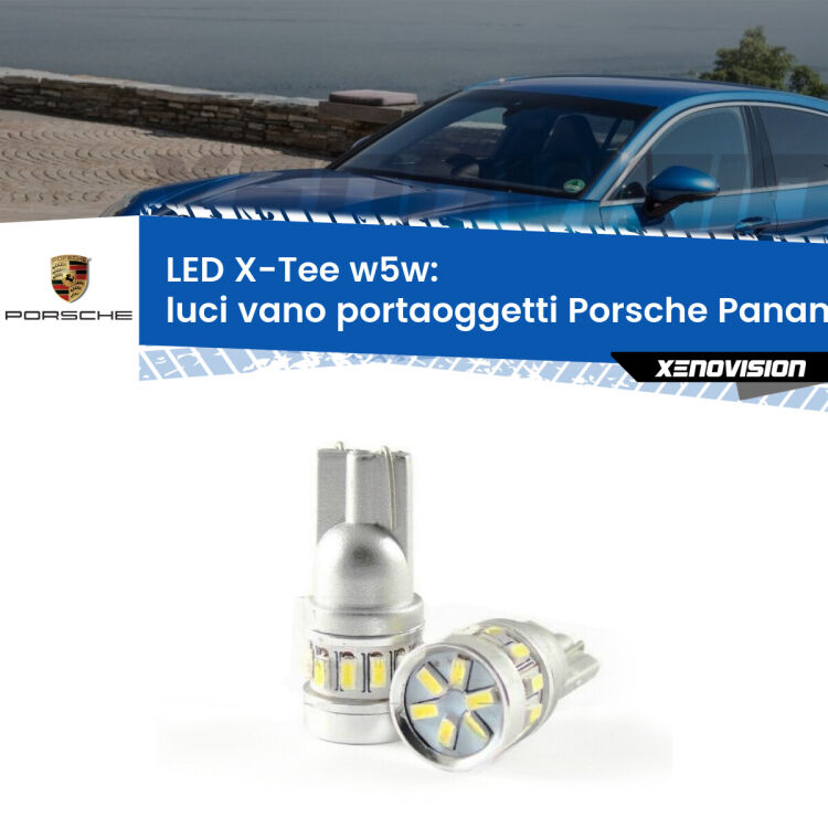 Luci Vano Portaoggetti LED per Porsche Panamera 970 2009 - 2016: W5W X-Tee <strong>LED luci vano portaoggetti per Porsche Panamera</strong> 970 2009 - 2016. Lampade <strong>W5W</strong> modello X-Tee Xenovision top di gamma.