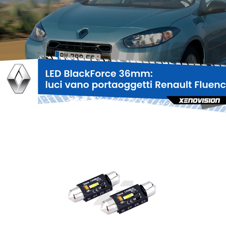 <strong>LED luci vano portaoggetti 36mm per Renault Fluence</strong>  2010 - 2015. Coppia lampadine <strong>C5W</strong>modello BlackForce Xenovision.