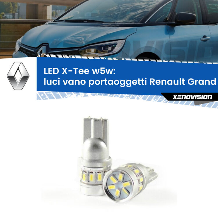 Luci Vano Portaoggetti LED per Renault Grand scenic IV Mk4 2016 - 2022: W5W X-Tee <strong>LED luci vano portaoggetti per Renault Grand scenic IV</strong> Mk4 2016 - 2022. Lampade <strong>W5W</strong> modello X-Tee Xenovision top di gamma.