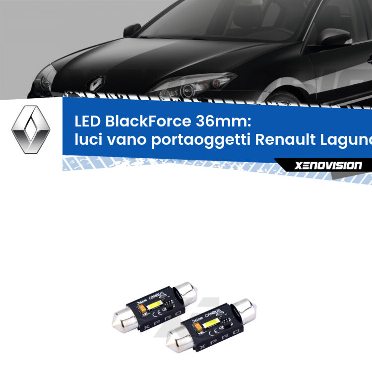 <strong>LED luci vano portaoggetti 36mm per Renault Laguna II</strong> X74 2000 - 2006. Coppia lampadine <strong>C5W</strong>modello BlackForce Xenovision.