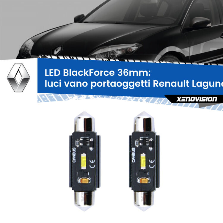 0 Luci Vano Portaoggetti LED per Renault Laguna III X91 2007 - 2015: C5W BlackForce 36mm (Coppia) <strong>Luci Vano Portaoggetti LED per Renault Laguna III</strong> X91 2007 - 2015. Coppia lampade <strong>C5W</strong> 36mm modello BlackForce canbus.