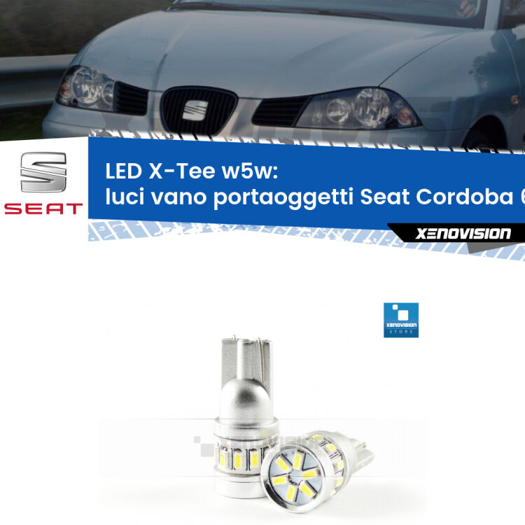 <strong>LED luci vano portaoggetti per Seat Cordoba</strong> 6L 2002 - 2009. Lampade <strong>W5W</strong> modello X-Tee Xenovision top di gamma.