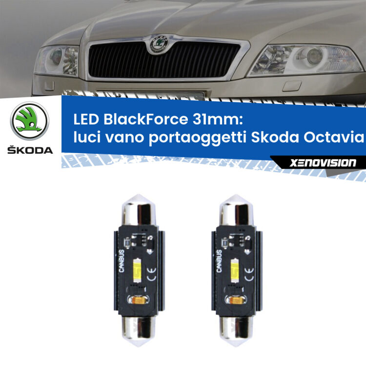 0 Luci Vano Portaoggetti LED per Skoda Octavia II 1Z 2004 - 2013: C5W BlackForce 31mm (Coppia) <strong>Luci Vano Portaoggetti LED per Skoda Octavia II</strong> 1Z 2004 - 2013. Coppia lampade <strong>C5W</strong> 31mm modello BlackForce canbus.