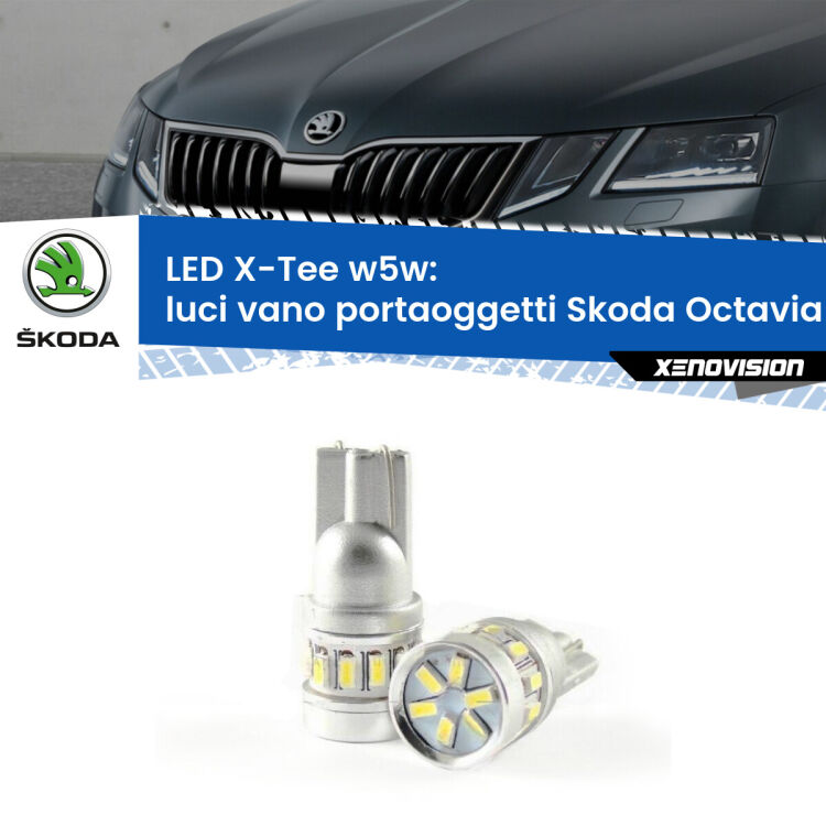 0 Luci Vano Portaoggetti LED per Skoda Octavia III 5E 2012 - 2018: W5W X-Tee <strong>LED luci vano portaoggetti per Skoda Octavia III</strong> 5E 2012 - 2018. Lampade <strong>W5W</strong> modello X-Tee Xenovision top di gamma.