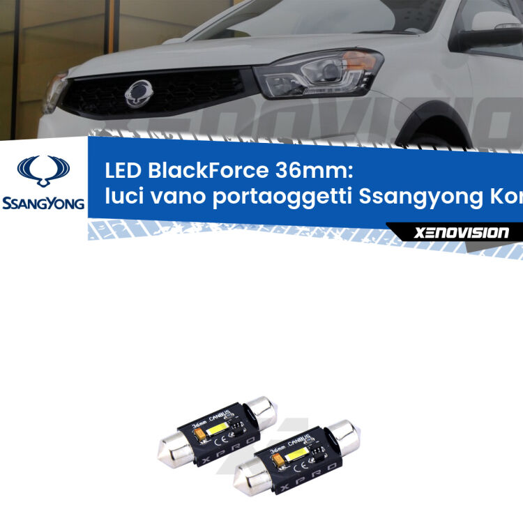 <strong>LED luci vano portaoggetti 36mm per Ssangyong Korando</strong> Mk3 2010 - 2019. Coppia lampadine <strong>C5W</strong>modello BlackForce Xenovision.