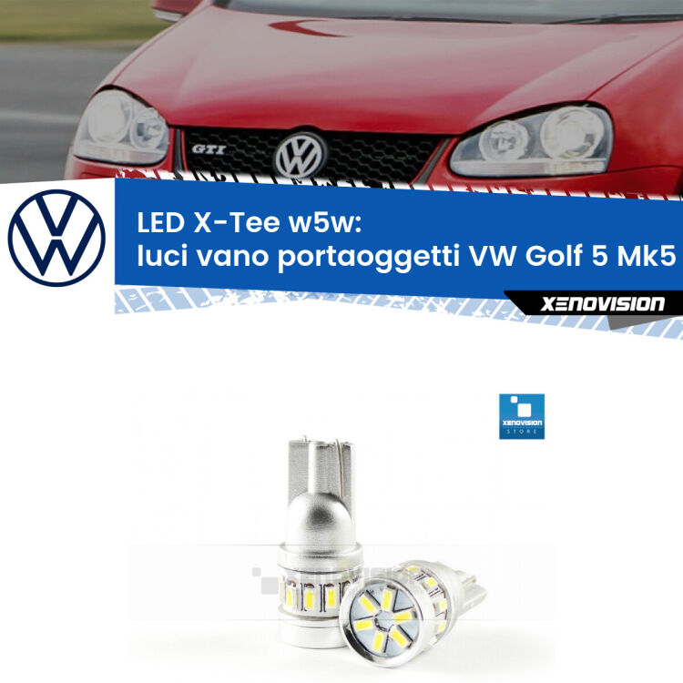 <strong>LED luci vano portaoggetti per VW Golf 5</strong> Mk5 2003 - 2009. Lampade <strong>W5W</strong> modello X-Tee Xenovision top di gamma.
