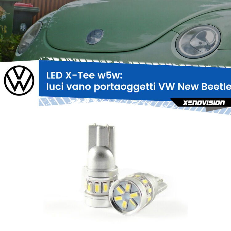 0 Luci Vano Portaoggetti LED per VW New Beetle 1998 - 2010: W5W X-Tee <strong>LED luci vano portaoggetti per VW New Beetle</strong> 1998 - 2010. Lampade <strong>W5W</strong> modello X-Tee Xenovision top di gamma.