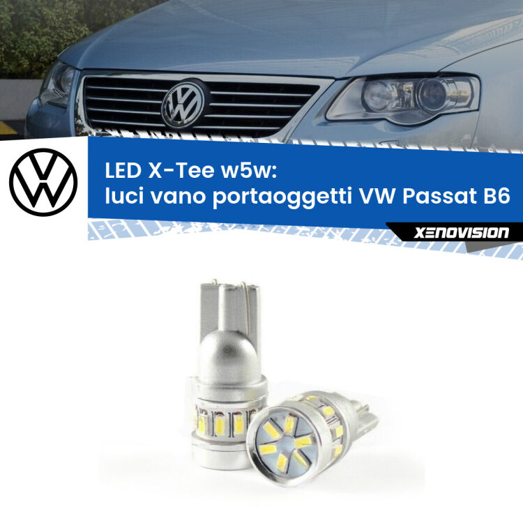 0 Luci Vano Portaoggetti LED per VW Passat B6 2005 - 2010: W5W X-Tee <strong>LED luci vano portaoggetti per VW Passat</strong> B6 2005 - 2010. Lampade <strong>W5W</strong> modello X-Tee Xenovision top di gamma.