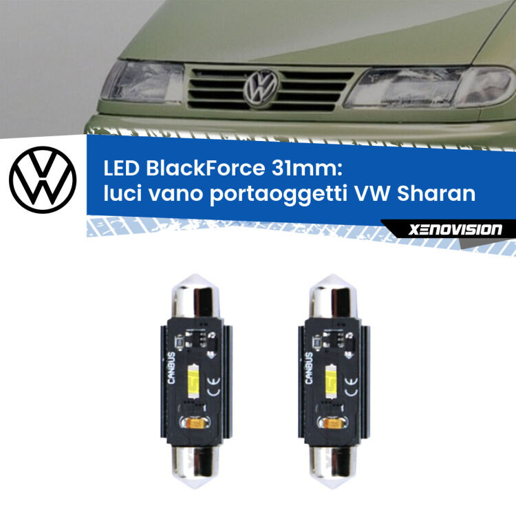 0 Luci Vano Portaoggetti LED per VW Sharan 1995 - 2000: C5W BlackForce 31mm (Coppia) <strong>Luci Vano Portaoggetti LED per VW Sharan</strong> 1995 - 2000. Coppia lampade <strong>C5W</strong> 31mm modello BlackForce canbus.
