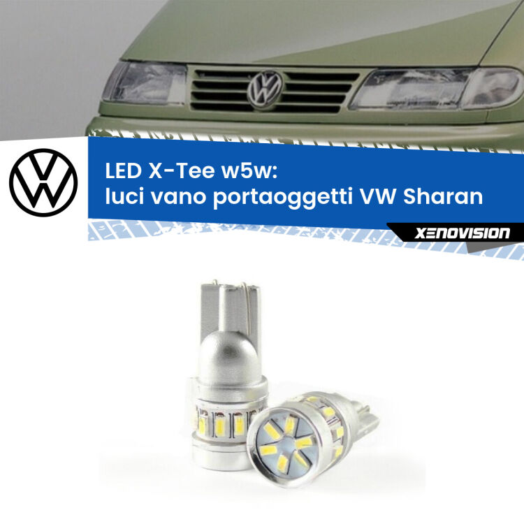 0 Luci Vano Portaoggetti LED per VW Sharan 2001 - 2010: W5W X-Tee <strong>LED luci vano portaoggetti per VW Sharan</strong> 2001 - 2010. Lampade <strong>W5W</strong> modello X-Tee Xenovision top di gamma.