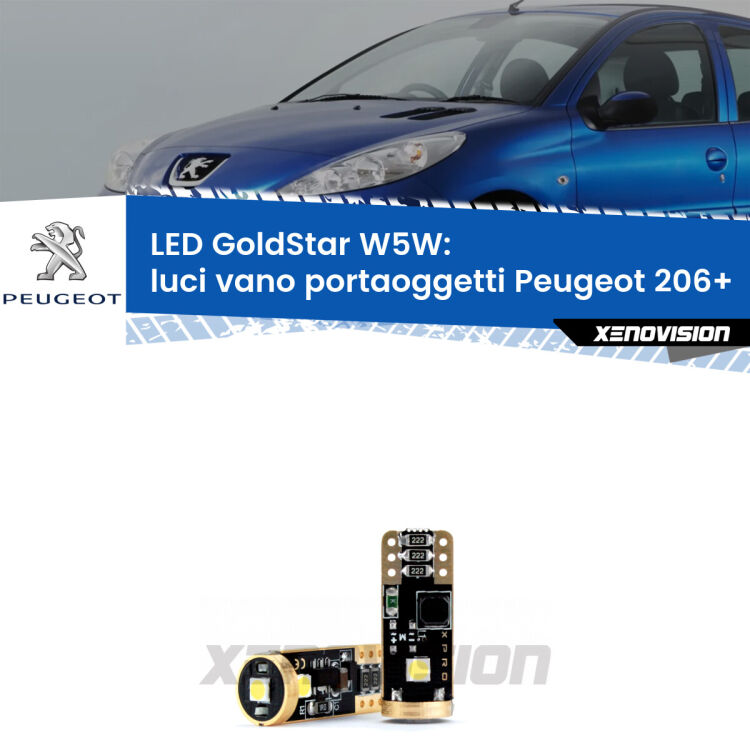 <strong>Luci Vano Portaoggetti LED Peugeot 206+</strong>  2009 - 2013: ottima luminosità a 360 gradi. Si inseriscono ovunque. Canbus, Top Quality.