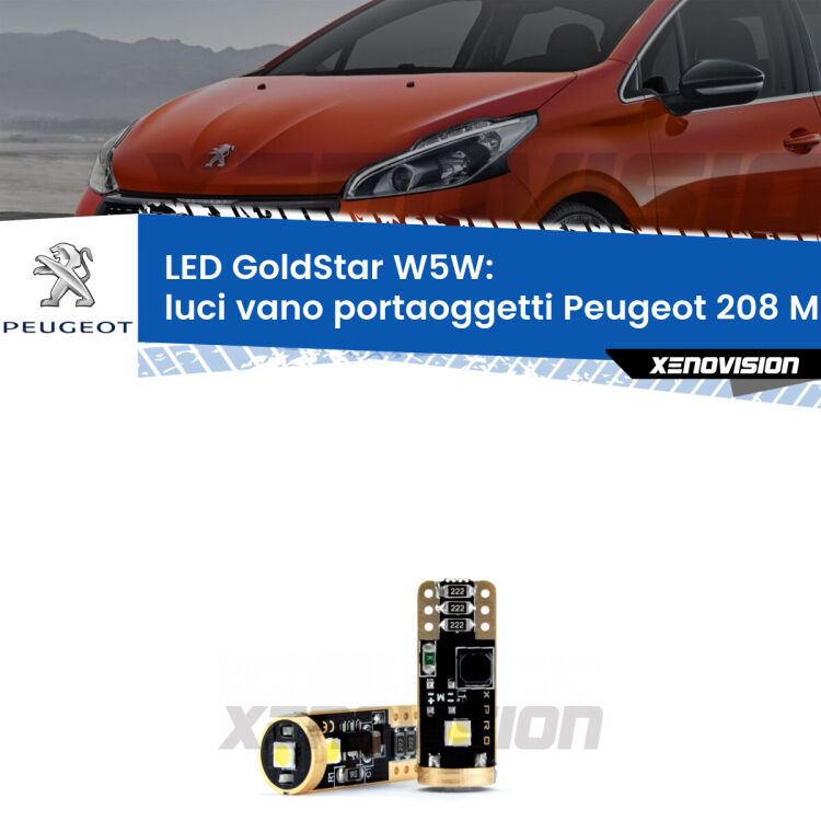 <strong>Luci Vano Portaoggetti LED Peugeot 208</strong> Mk1 2012 - 2018: ottima luminosità a 360 gradi. Si inseriscono ovunque. Canbus, Top Quality.