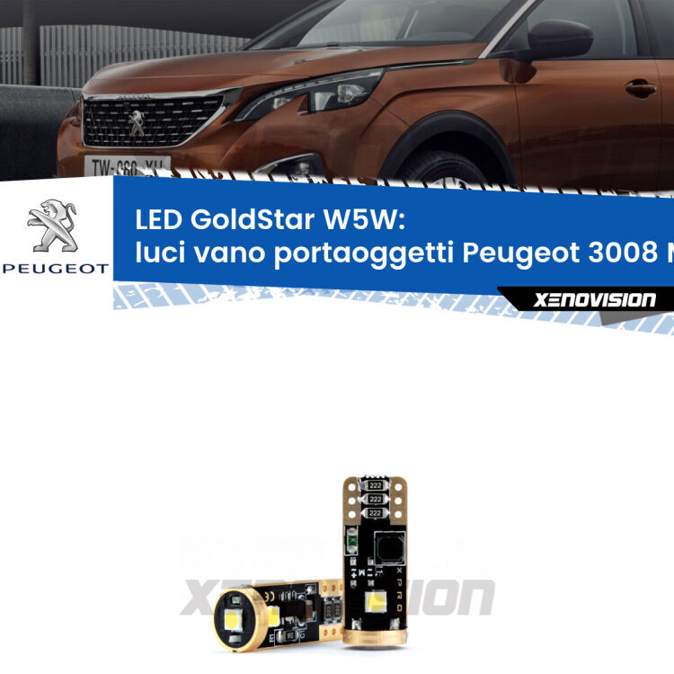 <strong>Luci Vano Portaoggetti LED Peugeot 3008</strong> Mk1 2008 - 2015: ottima luminosità a 360 gradi. Si inseriscono ovunque. Canbus, Top Quality.