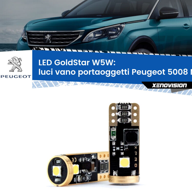 0 Luci Vano Portaoggetti LED Peugeot 5008 Mk1 2009 - 2016: T10 GoldStar <strong>Luci Vano Portaoggetti LED Peugeot 5008</strong> Mk1 2009 - 2016: ottima luminosità a 360 gradi. Si inseriscono ovunque. Canbus, Top Quality.