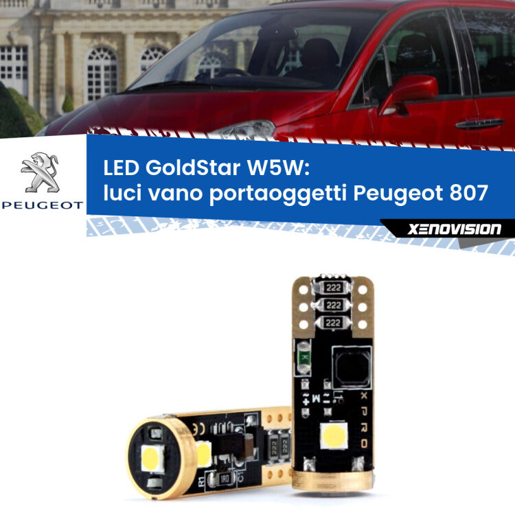 0 Luci Vano Portaoggetti LED Peugeot 807 2002 - 2010: T10 GoldStar <strong>Luci Vano Portaoggetti LED Peugeot 807</strong> 2002 - 2010: ottima luminosità a 360 gradi. Si inseriscono ovunque. Canbus, Top Quality.
