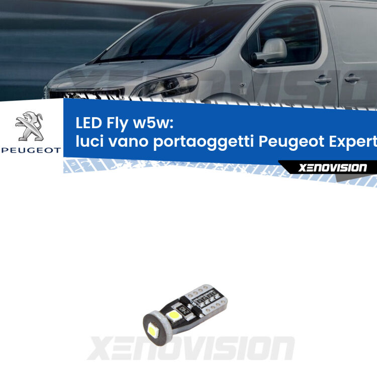 <strong>luci vano portaoggetti LED per Peugeot Expert</strong> Mk2 2007 - 2015. Coppia lampadine <strong>w5w</strong> Canbus compatte modello Fly Xenovision.