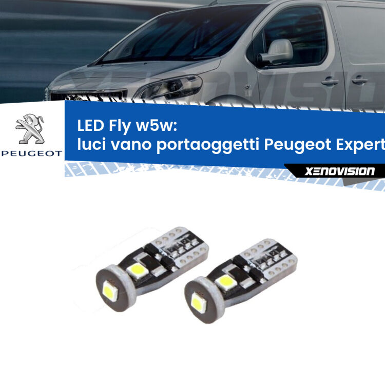 0 Luci Vano Portaoggetti LED Peugeot Expert Mk3 2016 in poi: W5W Fly <strong>luci vano portaoggetti LED per Peugeot Expert</strong> Mk3 2016 in poi. Coppia lampadine <strong>w5w</strong> Canbus compatte modello Fly Xenovision.