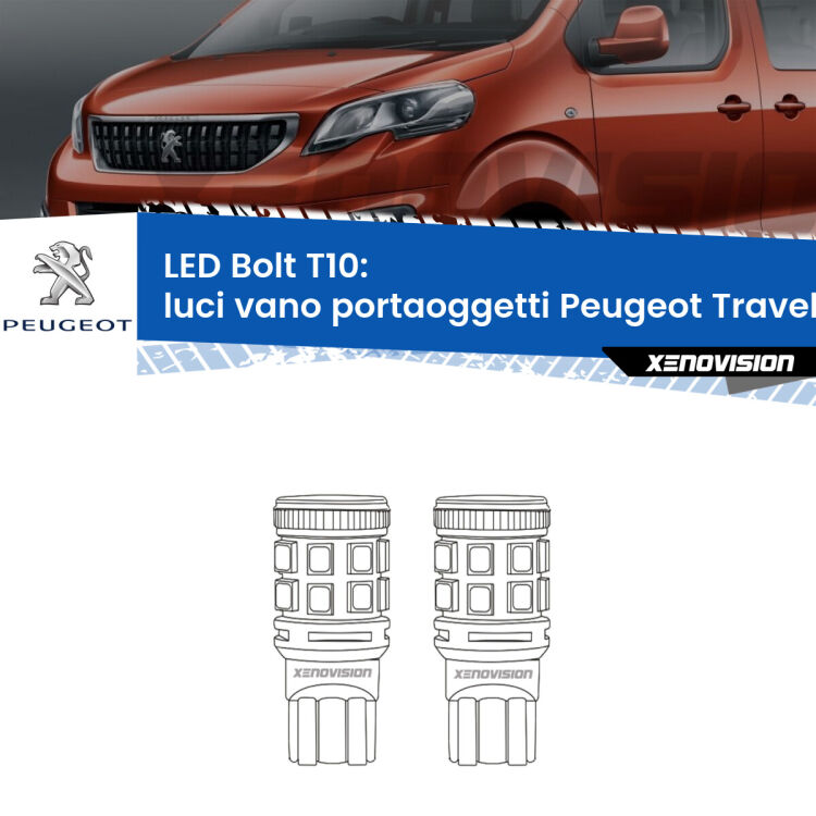 0 Luci Vano Portaoggetti LED Peugeot Traveller  2016 in poi: T10 Bolt <strong>Luci Vano Portaoggetti LED per Peugeot Traveller</strong>  2016 in poi. Coppia lampade <strong>T10</strong> modello Bolt canbus.