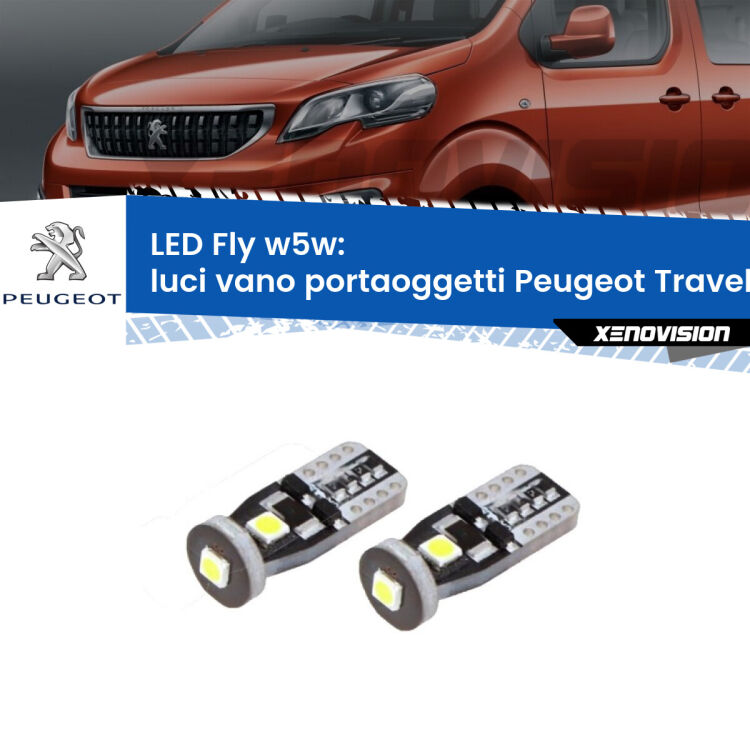 0 Luci Vano Portaoggetti LED Peugeot Traveller 2016 in poi: W5W Fly <strong>luci vano portaoggetti LED per Peugeot Traveller</strong> 2016 in poi. Coppia lampadine <strong>w5w</strong> Canbus compatte modello Fly Xenovision.
