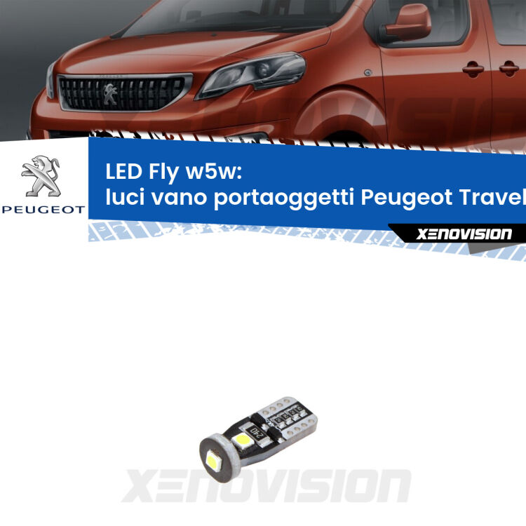 <strong>luci vano portaoggetti LED per Peugeot Traveller</strong>  2016 in poi. Coppia lampadine <strong>w5w</strong> Canbus compatte modello Fly Xenovision.