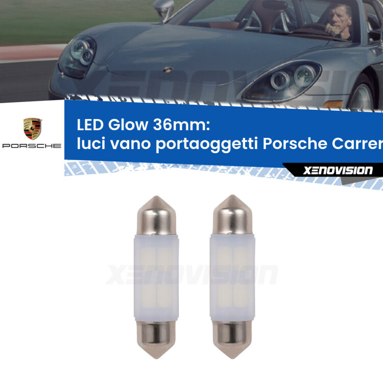 Luci Vano Portaoggetti LED Porsche Carrera GT 980 2003 - 2006: C5W Glow a Luce Calda (Coppia) <strong>Luci Vano Portaoggetti LED luce calda per Porsche Carrera GT</strong> 980 2003 - 2006. Coppia lampade <strong>C5W</strong> 36mm modello Glow di Xenovision.