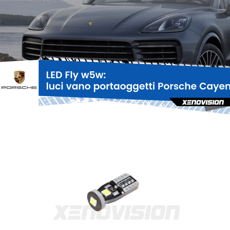 <strong>luci vano portaoggetti LED per Porsche Cayenne</strong> 9PA 2002 - 2010. Coppia lampadine <strong>w5w</strong> Canbus compatte modello Fly Xenovision.