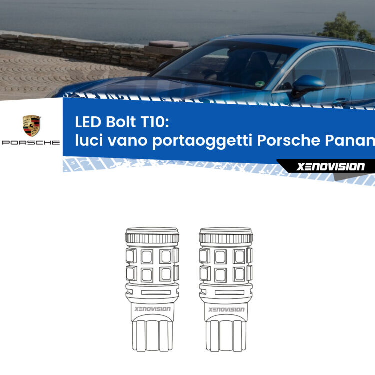 Luci Vano Portaoggetti LED Porsche Panamera 970 2009 - 2016: T10 Bolt <strong>Luci Vano Portaoggetti LED per Porsche Panamera</strong> 970 2009 - 2016. Coppia lampade <strong>T10</strong> modello Bolt canbus.