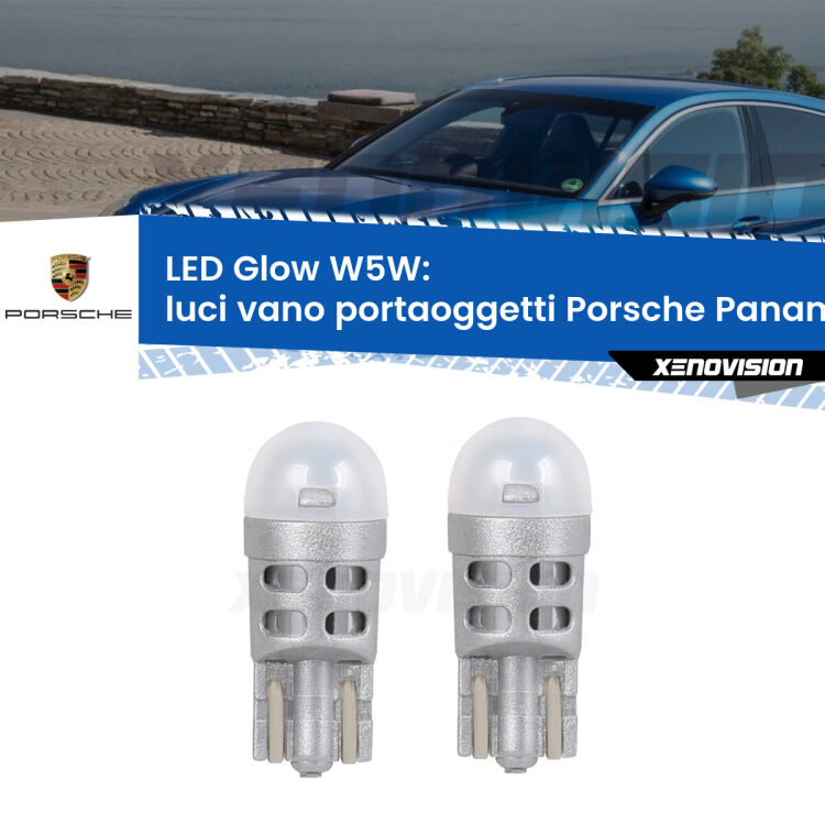 Luci Vano Portaoggetti LED Porsche Panamera 970 2009 - 2016: W5W Glow a Luce Calda <strong>Luci Vano Portaoggetti LED luce calda per Porsche Panamera</strong> 970 2009 - 2016. Coppia lampade <strong>W5W</strong> modello Glow di Xenovision.