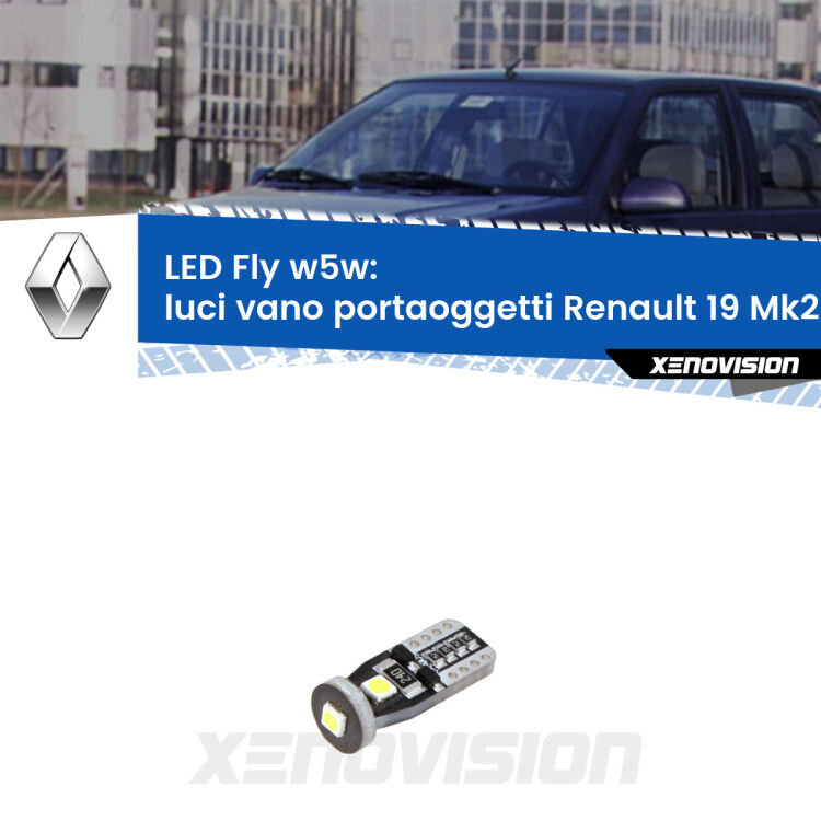 <strong>luci vano portaoggetti LED per Renault 19</strong> Mk2 1992 - 1995. Coppia lampadine <strong>w5w</strong> Canbus compatte modello Fly Xenovision.