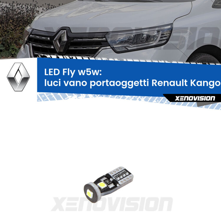 <strong>luci vano portaoggetti LED per Renault Kangoo III</strong> FFK/KFK 2021 in poi. Coppia lampadine <strong>w5w</strong> Canbus compatte modello Fly Xenovision.