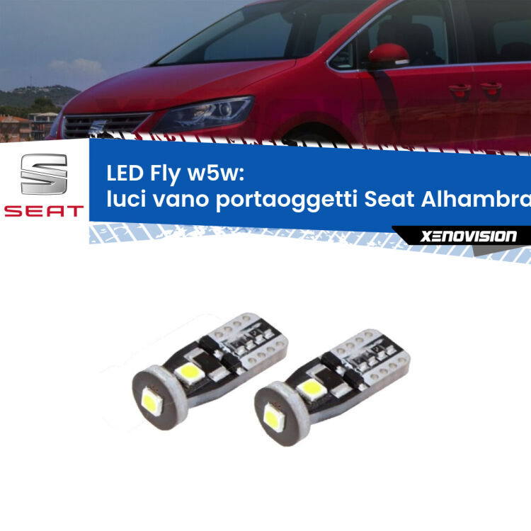 0 Luci Vano Portaoggetti LED Seat Alhambra 7M 1996 - 2010: W5W Fly <strong>luci vano portaoggetti LED per Seat Alhambra</strong> 7M 1996 - 2010. Coppia lampadine <strong>w5w</strong> Canbus compatte modello Fly Xenovision.