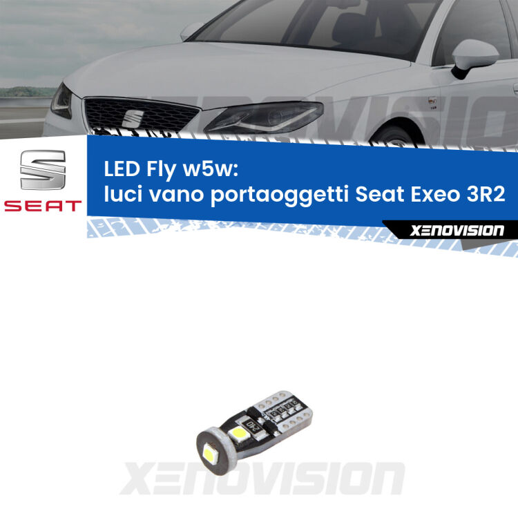 <strong>luci vano portaoggetti LED per Seat Exeo</strong> 3R2 2008 - 2013. Coppia lampadine <strong>w5w</strong> Canbus compatte modello Fly Xenovision.