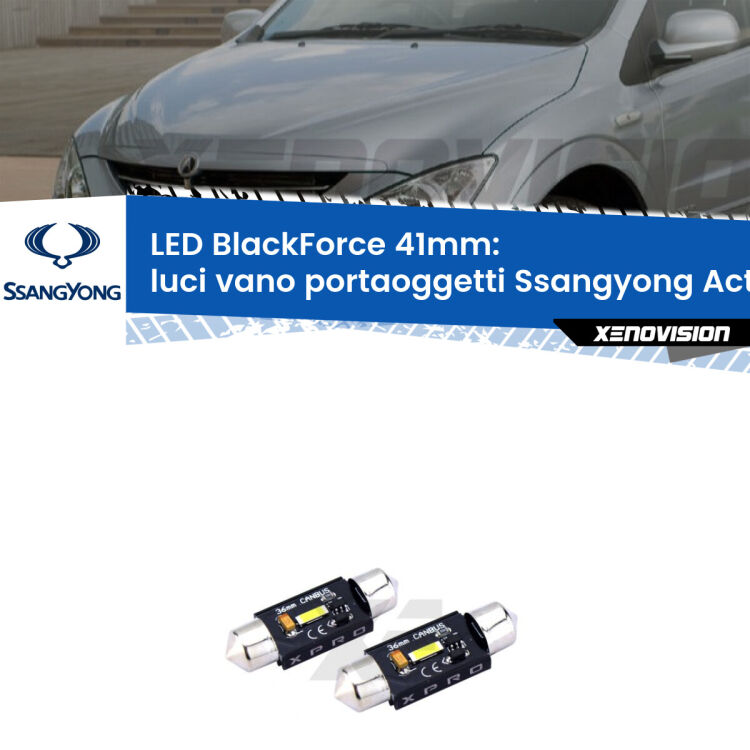 <strong>LED luci vano portaoggetti 41mm per Ssangyong Actyon</strong>  2006 - 2017. Coppia lampadine <strong>C5W</strong>modello BlackForce Xenovision.