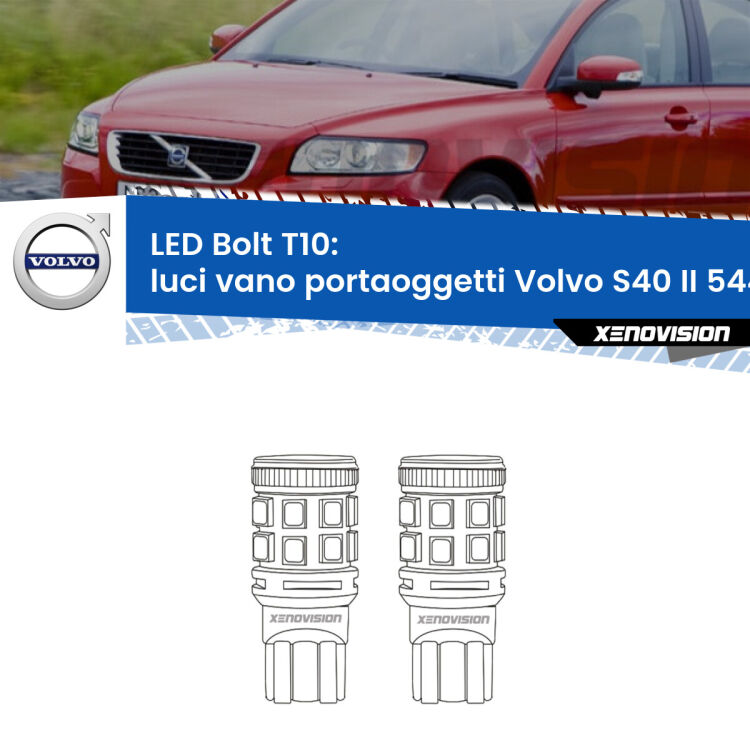 0 Luci Vano Portaoggetti LED Volvo S40 II 544 2004 - 2012: T10 Bolt <strong>Luci Vano Portaoggetti LED per Volvo S40 II</strong> 544 2004 - 2012. Coppia lampade <strong>T10</strong> modello Bolt canbus.